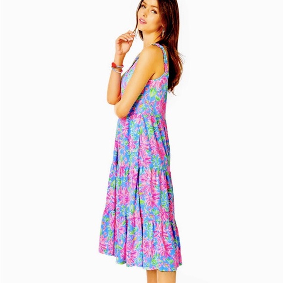 Lilly Pulitzer XXS Floral Cotton Midi Dress Pockets Summer Resort Palm Beach - Picture 5 of 11